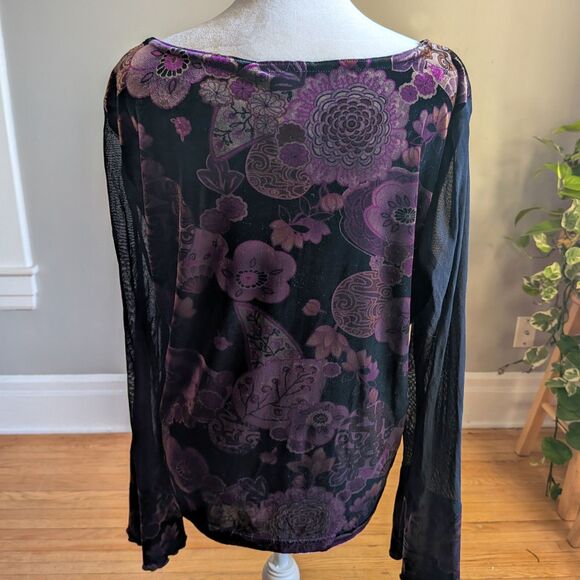 Vintage Y2K Worthington Floral Velvet Top Bell Sleeves Whimsygoth Fairycore XL - Picture 4 of 9